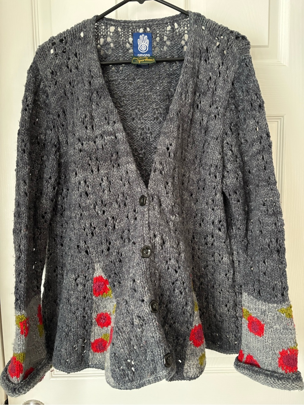 Vtg Amaño Don Thomas Sporthaus Handmade Women's Flared Charcoal Knit Cardigan
